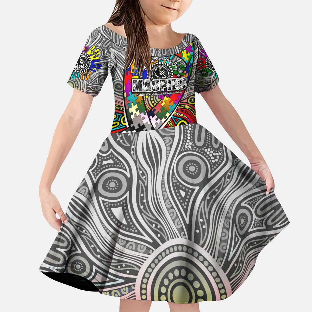 Autism Awareness Australia Collingwood Magpies Kid Short Sleeve Dress Aboriginal Indigenous Art