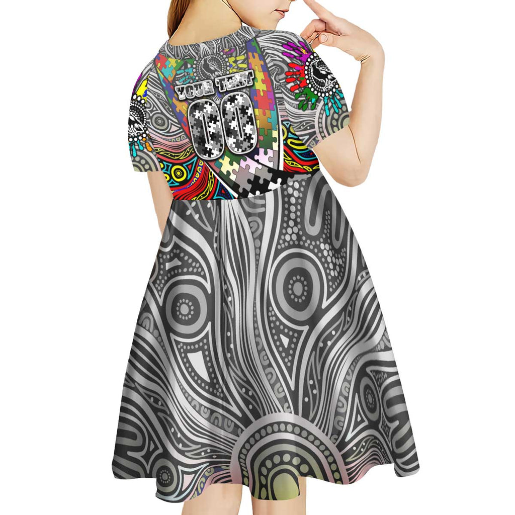 Autism Awareness Australia Collingwood Magpies Kid Short Sleeve Dress Aboriginal Indigenous Art
