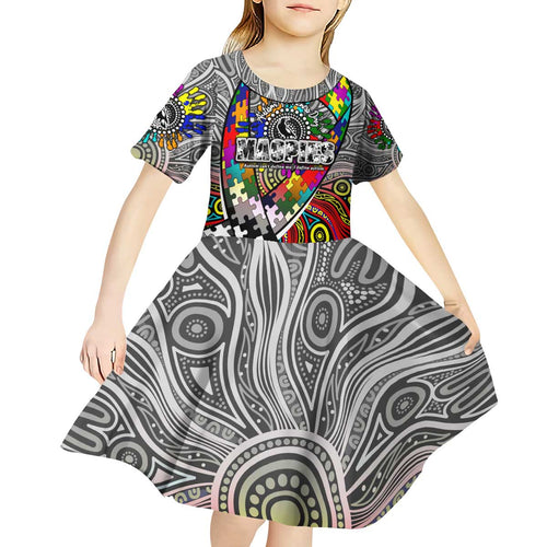 Autism Awareness Australia Collingwood Magpies Kid Short Sleeve Dress Aboriginal Indigenous Art