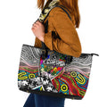 Autism Awareness Australia Collingwood Magpies Leather Tote Bag Aboriginal Indigenous Art
