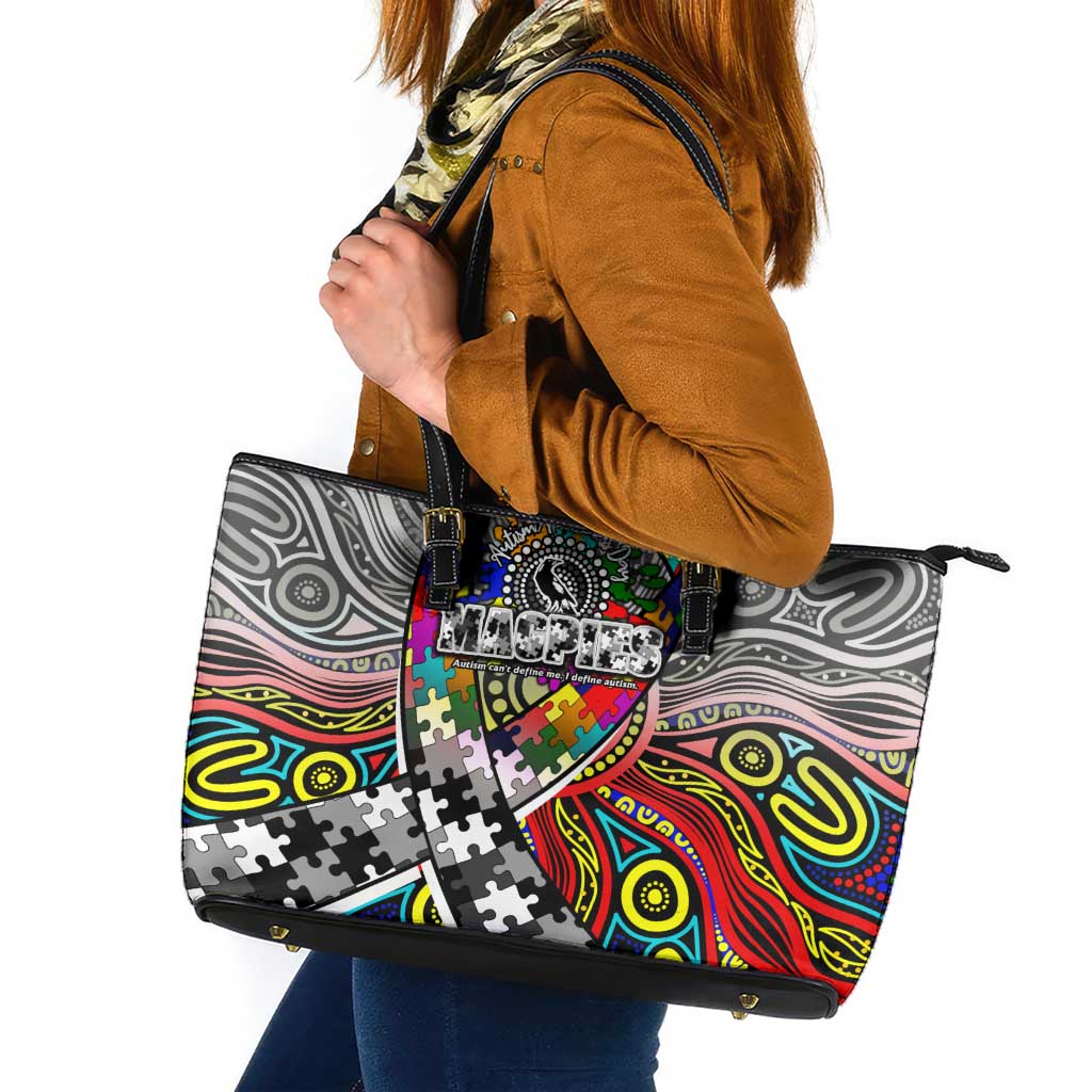 Autism Awareness Australia Collingwood Magpies Leather Tote Bag Aboriginal Indigenous Art