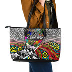 Autism Awareness Australia Collingwood Magpies Leather Tote Bag Aboriginal Indigenous Art