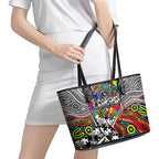 Autism Awareness Australia Collingwood Magpies Leather Tote Bag Aboriginal Indigenous Art