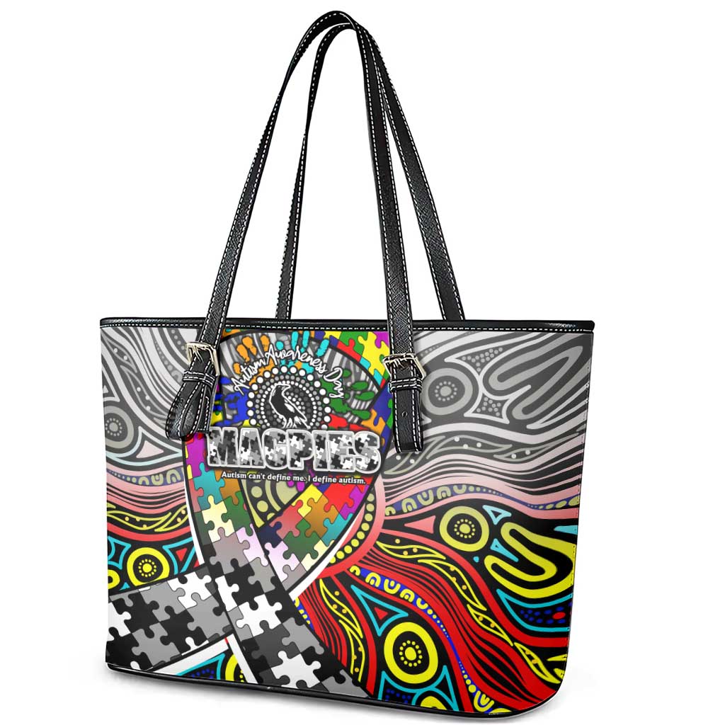 Autism Awareness Australia Collingwood Magpies Leather Tote Bag Aboriginal Indigenous Art