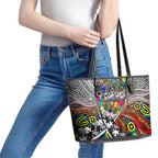 Autism Awareness Australia Collingwood Magpies Leather Tote Bag Aboriginal Indigenous Art