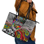 Autism Awareness Australia Collingwood Magpies Leather Tote Bag Aboriginal Indigenous Art