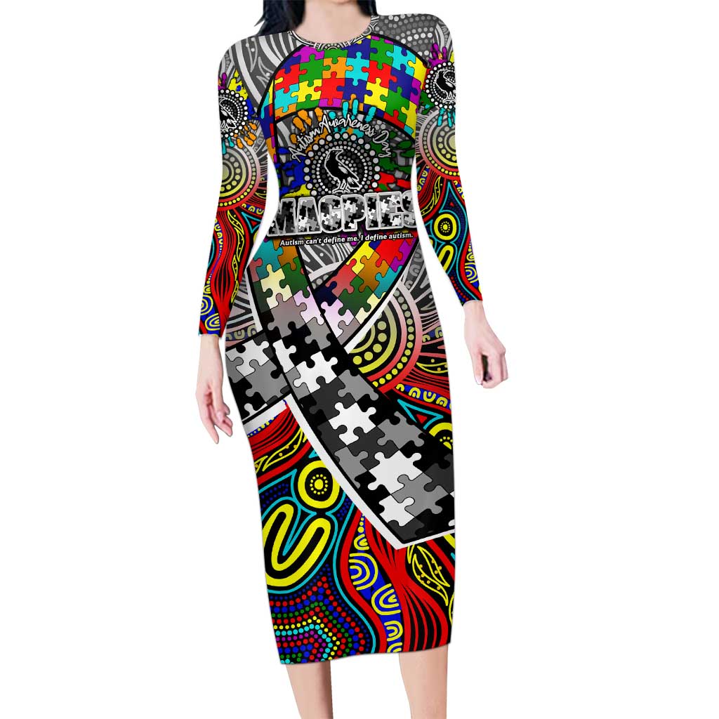Autism Awareness Australia Collingwood Magpies Long Sleeve Bodycon Dress Aboriginal Indigenous Art