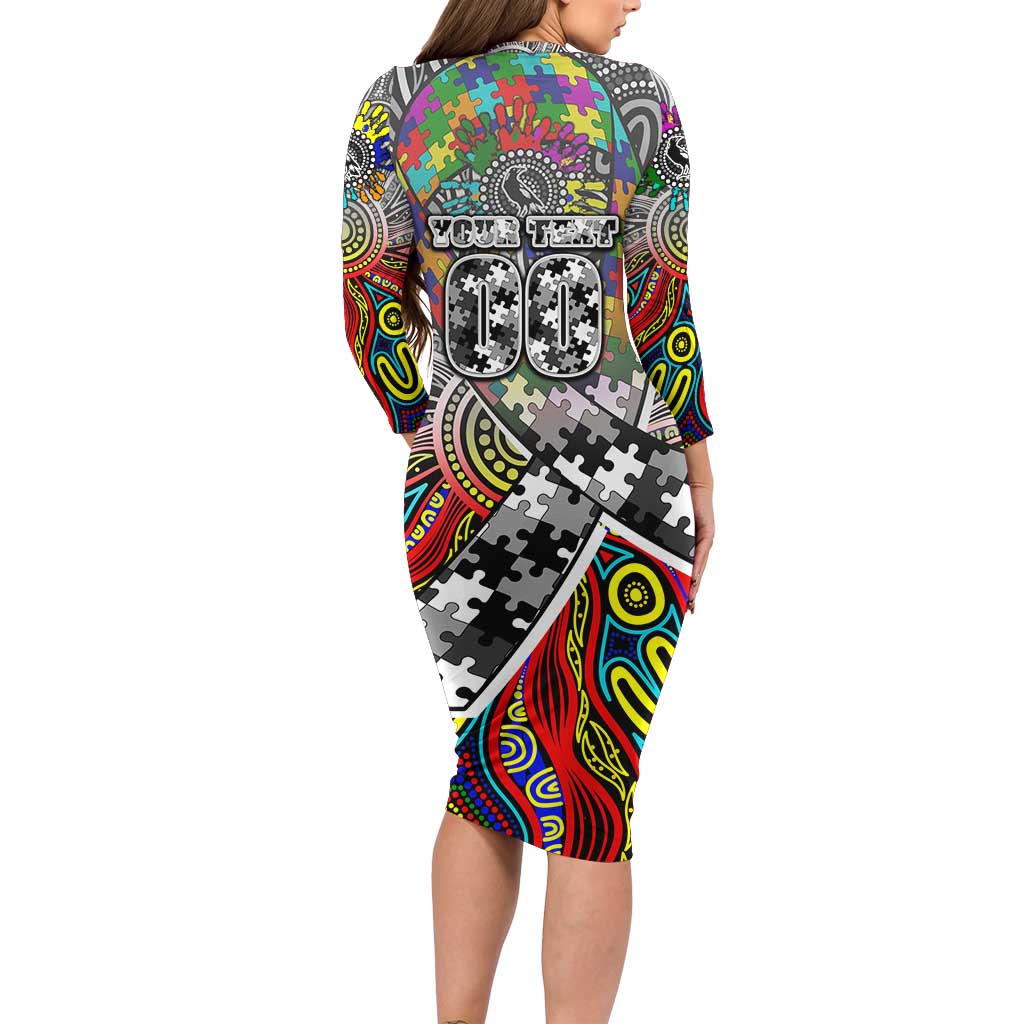 Autism Awareness Australia Collingwood Magpies Long Sleeve Bodycon Dress Aboriginal Indigenous Art