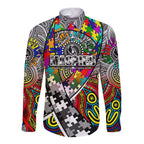 Autism Awareness Australia Collingwood Magpies Long Sleeve Button Shirt Aboriginal Indigenous Art