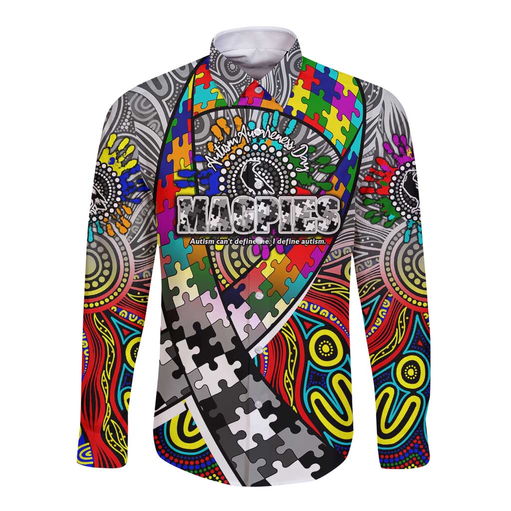 Autism Awareness Australia Collingwood Magpies Long Sleeve Button Shirt Aboriginal Indigenous Art