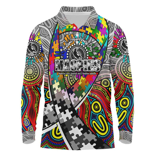 Autism Awareness Australia Collingwood Magpies Long Sleeve Polo Shirt Aboriginal Indigenous Art