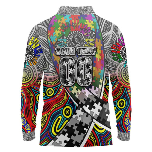 Autism Awareness Australia Collingwood Magpies Long Sleeve Polo Shirt Aboriginal Indigenous Art