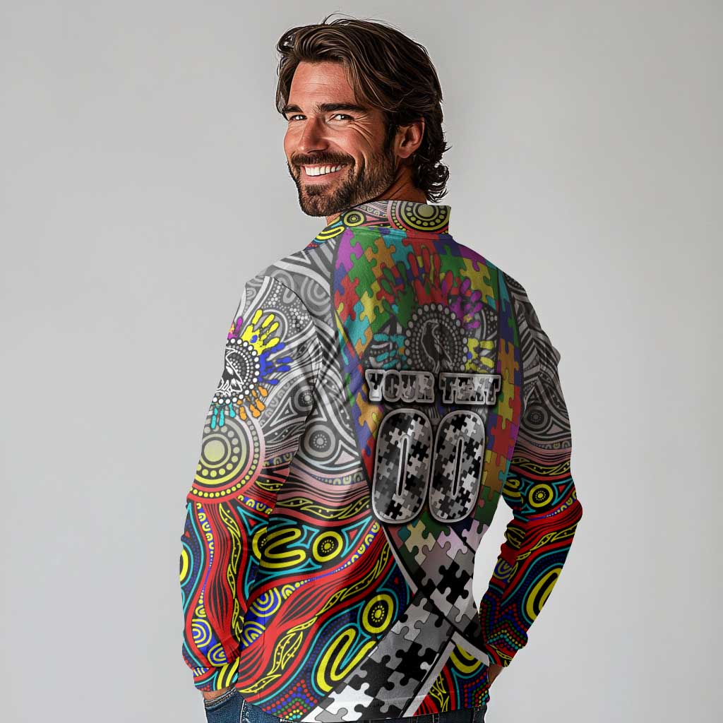 Autism Awareness Australia Collingwood Magpies Long Sleeve Polo Shirt Aboriginal Indigenous Art