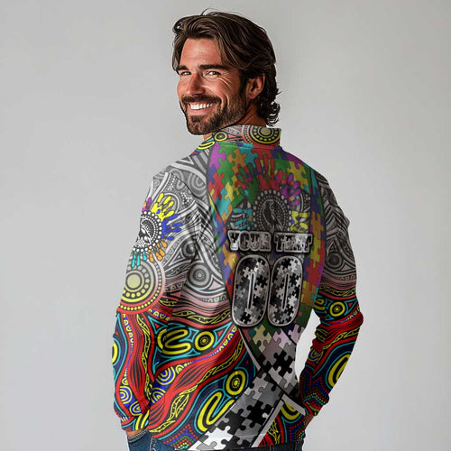 Autism Awareness Australia Collingwood Magpies Long Sleeve Polo Shirt Aboriginal Indigenous Art