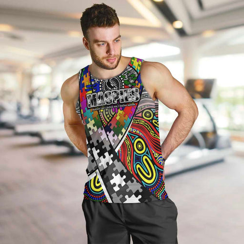 Autism Awareness Australia Collingwood Magpies Men Tank Top Aboriginal Indigenous Art