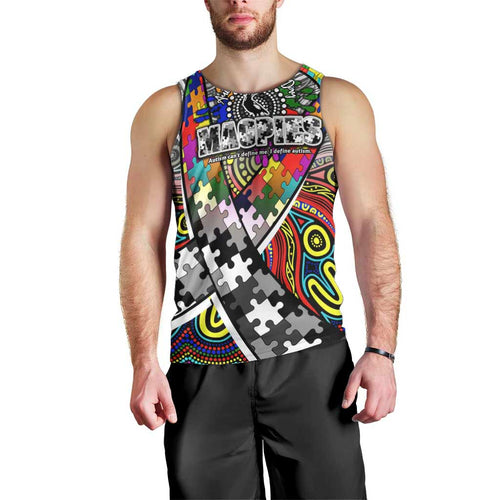 Autism Awareness Australia Collingwood Magpies Men Tank Top Aboriginal Indigenous Art