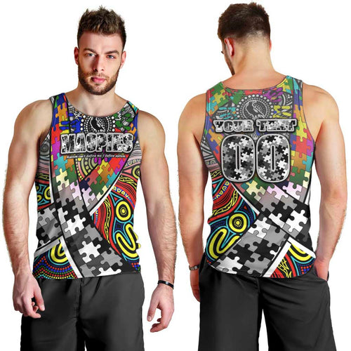 Autism Awareness Australia Collingwood Magpies Men Tank Top Aboriginal Indigenous Art