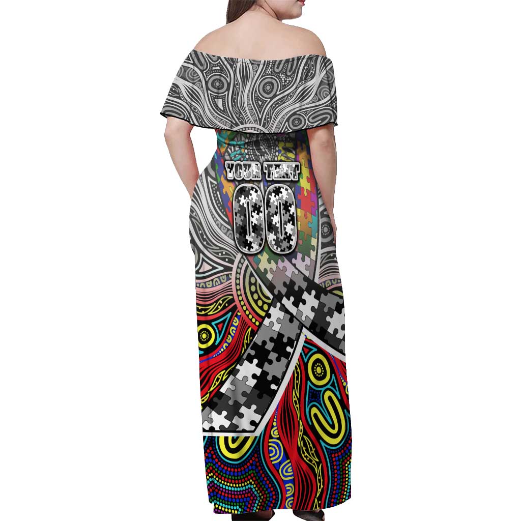 Autism Awareness Australia Collingwood Magpies Off Shoulder Maxi Dress Aboriginal Indigenous Art