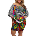 Autism Awareness Australia Collingwood Magpies Off Shoulder Short Dress Aboriginal Indigenous Art