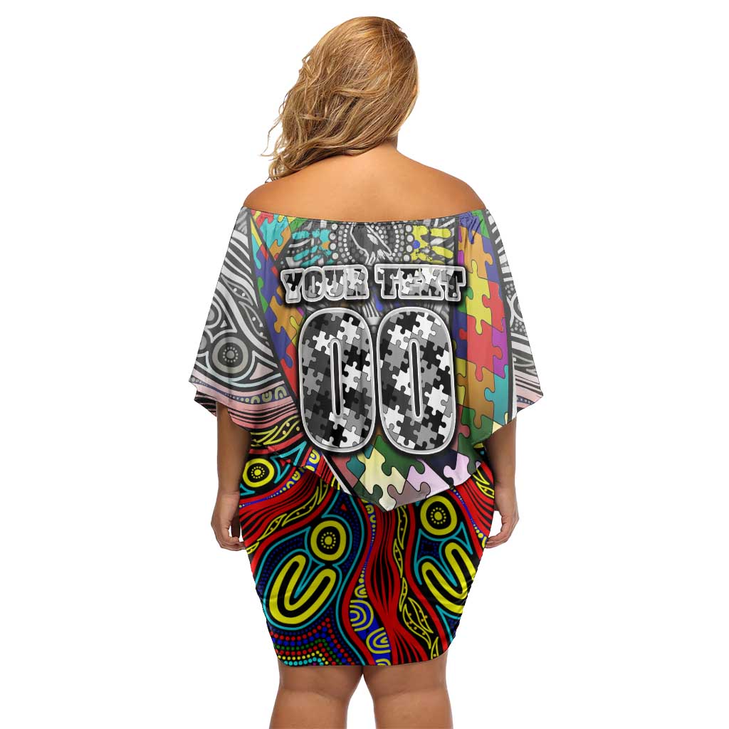Autism Awareness Australia Collingwood Magpies Off Shoulder Short Dress Aboriginal Indigenous Art
