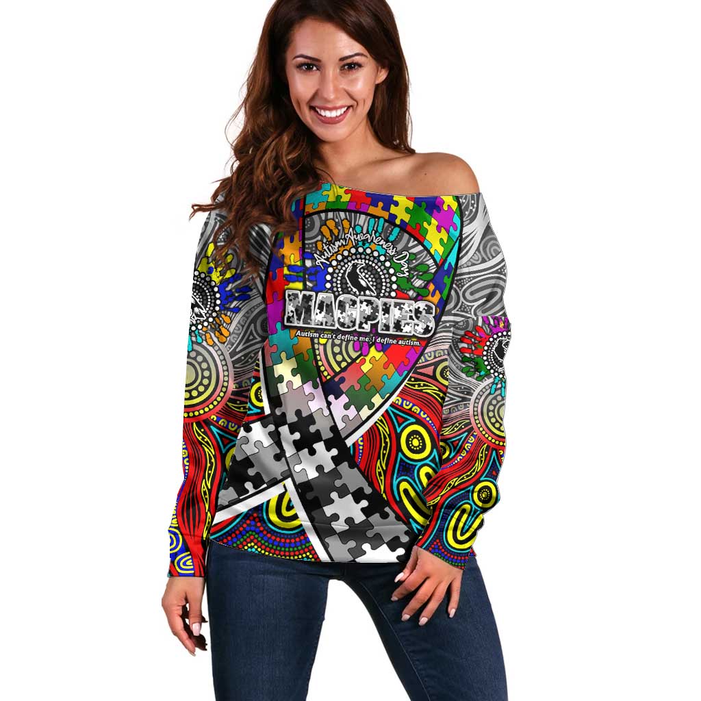 Autism Awareness Australia Collingwood Magpies Off Shoulder Sweater Aboriginal Indigenous Art