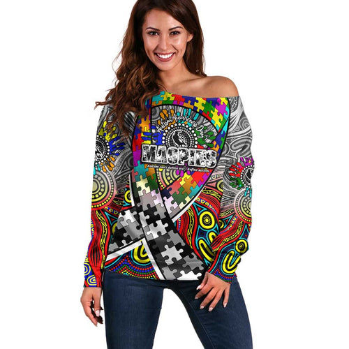 Autism Awareness Australia Collingwood Magpies Off Shoulder Sweater Aboriginal Indigenous Art