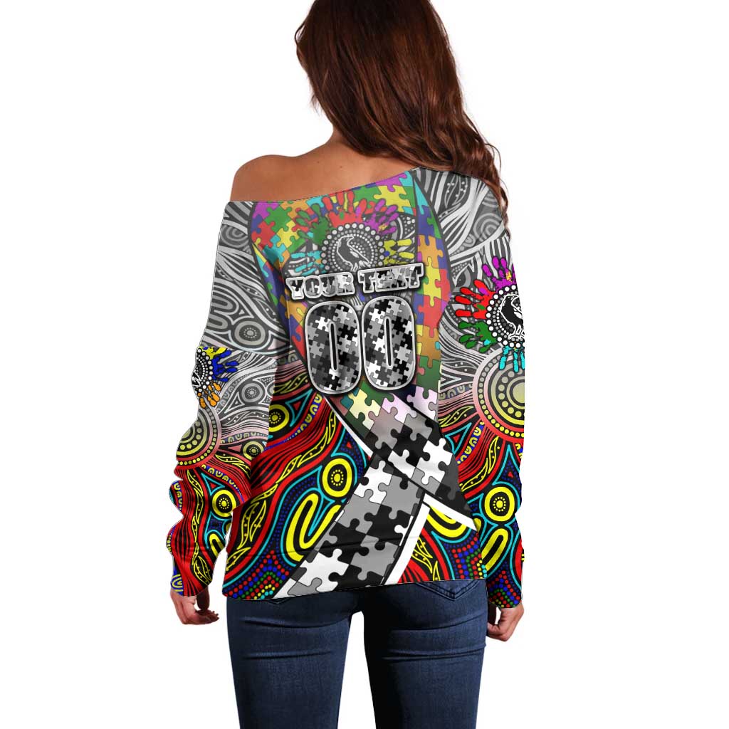 Autism Awareness Australia Collingwood Magpies Off Shoulder Sweater Aboriginal Indigenous Art