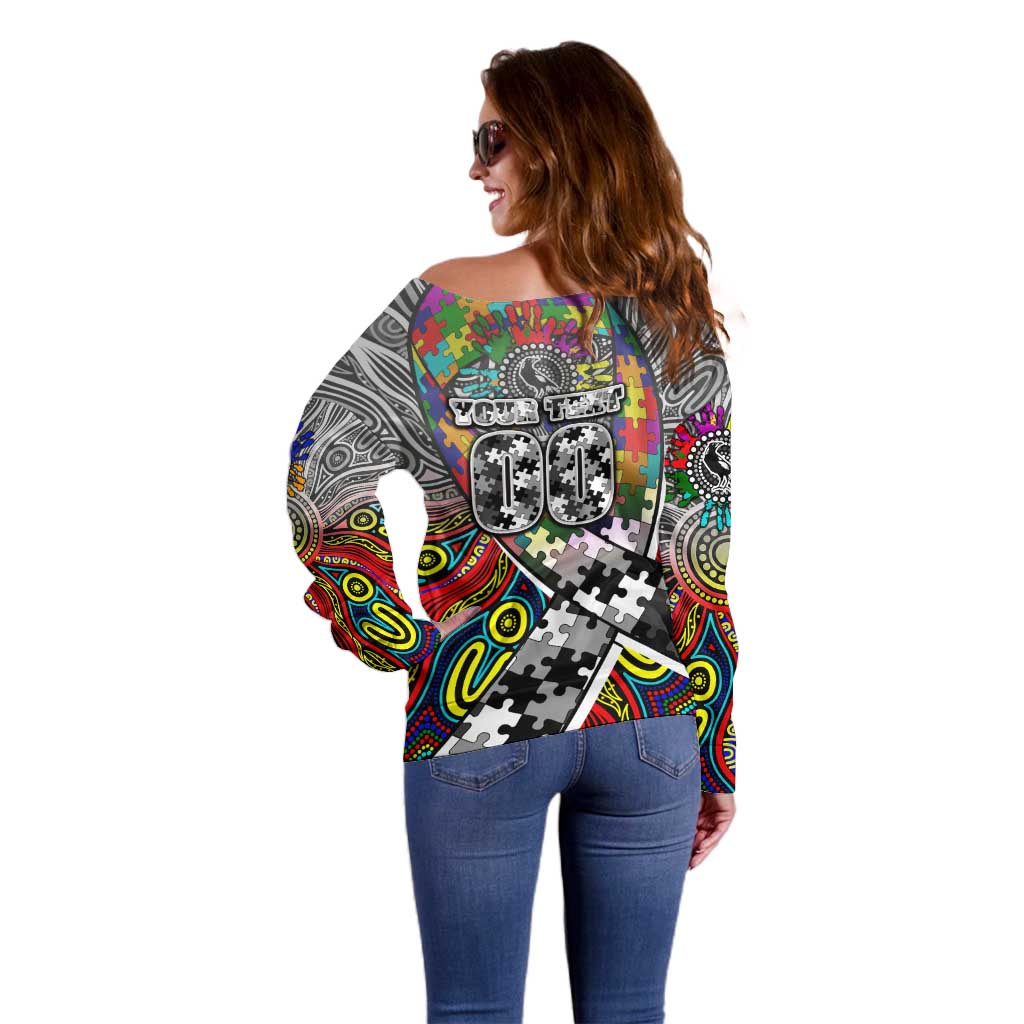 Autism Awareness Australia Collingwood Magpies Off Shoulder Sweater Aboriginal Indigenous Art