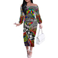 Autism Awareness Australia Collingwood Magpies Off The Shoulder Long Sleeve Dress Aboriginal Indigenous Art