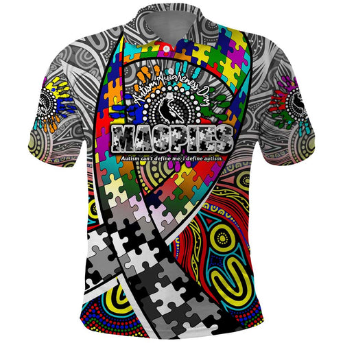 Autism Awareness Australia Collingwood Magpies Polo Shirt Aboriginal Indigenous Art