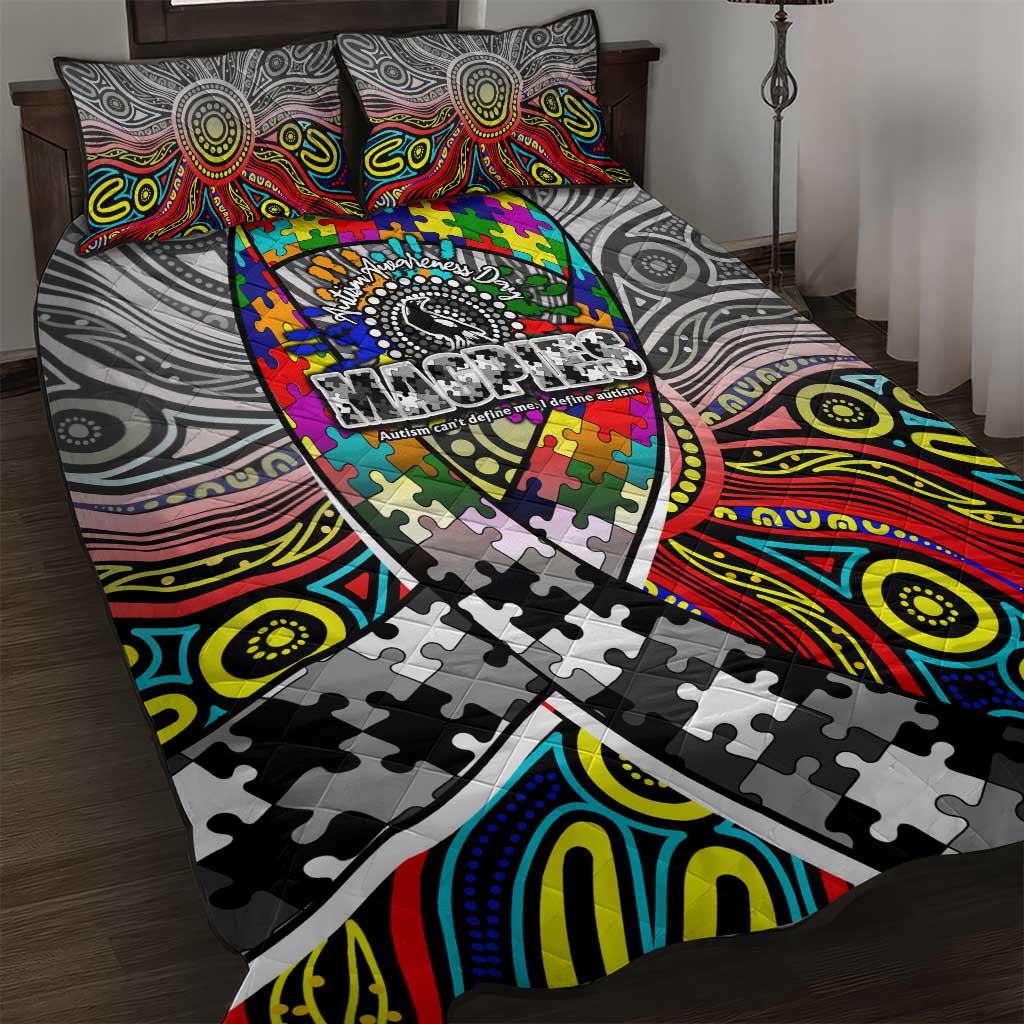 Autism Awareness Australia Collingwood Magpies Quilt Bed Set Aboriginal Indigenous Art