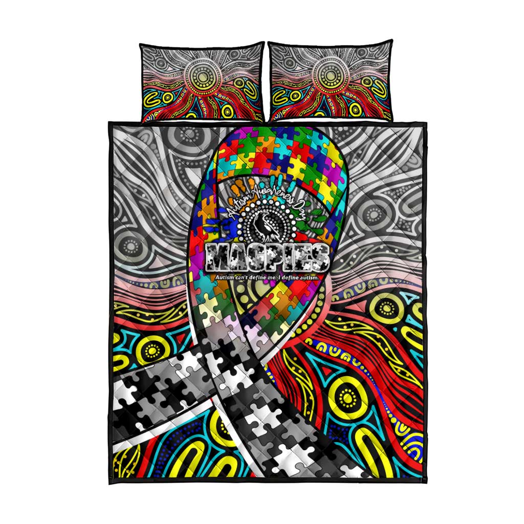 Autism Awareness Australia Collingwood Magpies Quilt Bed Set Aboriginal Indigenous Art