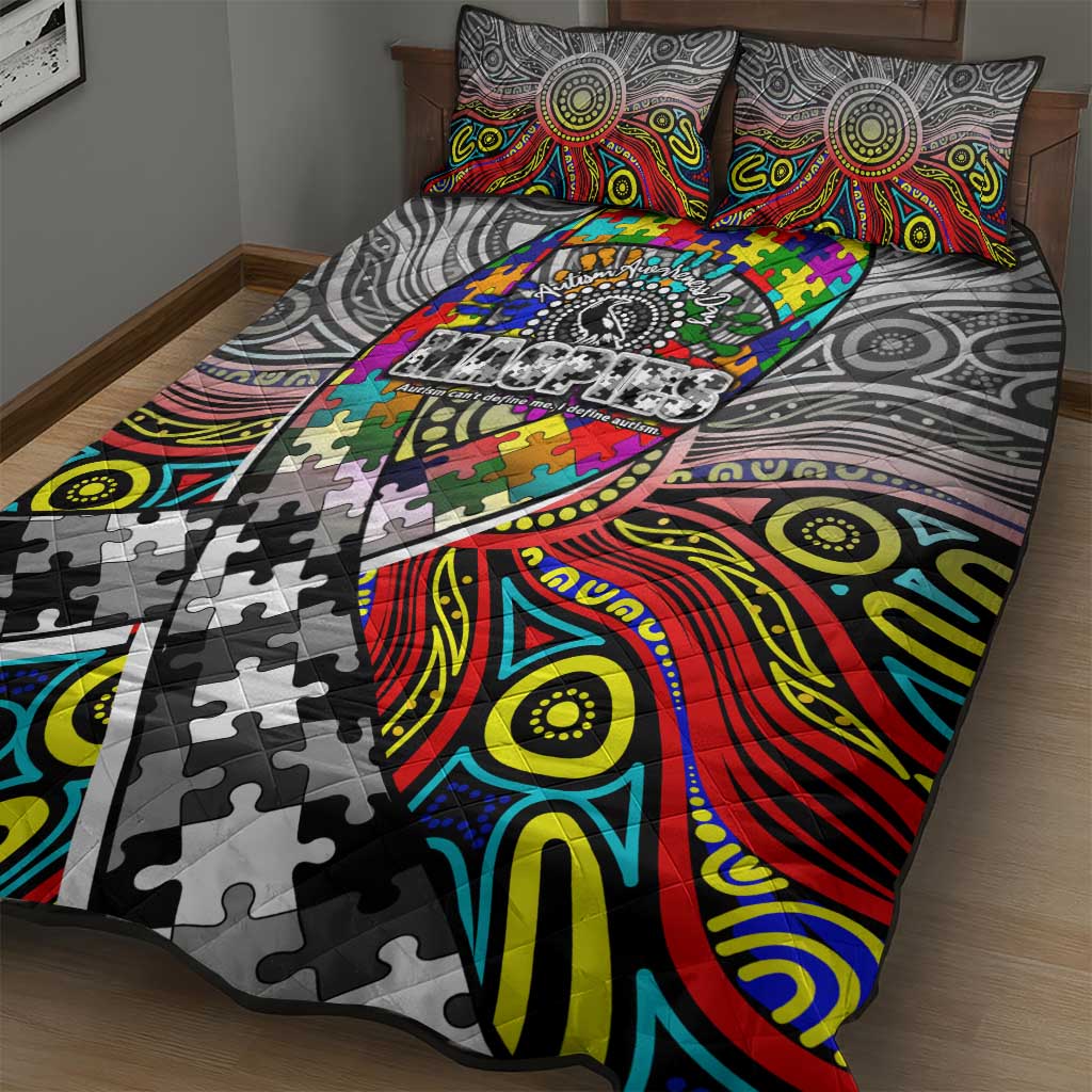 Autism Awareness Australia Collingwood Magpies Quilt Bed Set Aboriginal Indigenous Art
