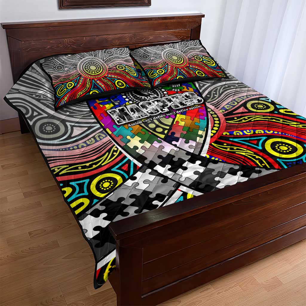 Autism Awareness Australia Collingwood Magpies Quilt Bed Set Aboriginal Indigenous Art