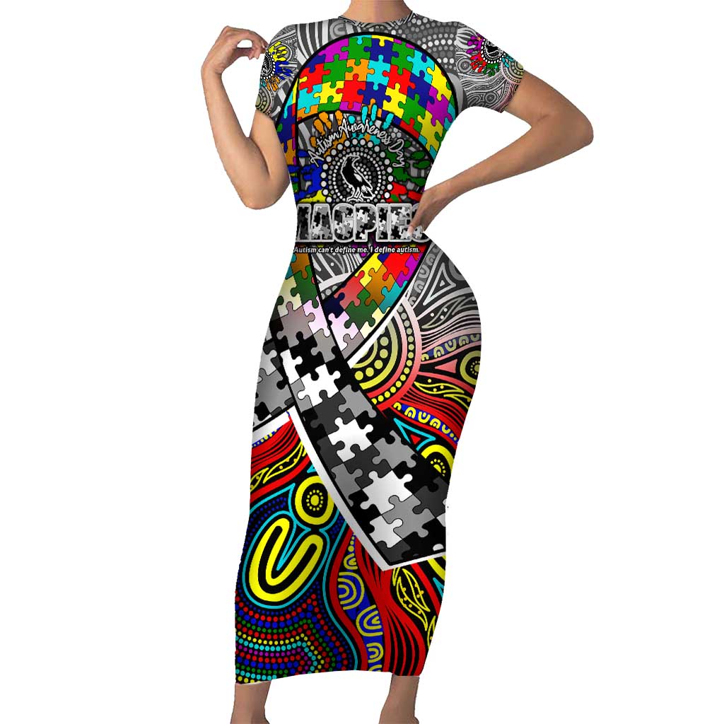 Autism Awareness Australia Collingwood Magpies Short Sleeve Bodycon Dress Aboriginal Indigenous Art