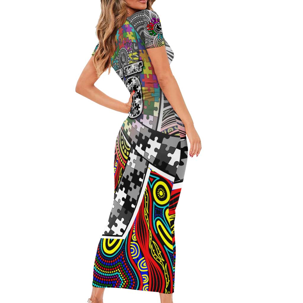 Autism Awareness Australia Collingwood Magpies Short Sleeve Bodycon Dress Aboriginal Indigenous Art