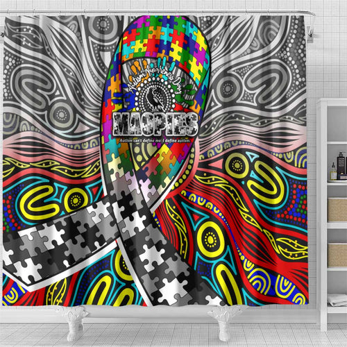 Autism Awareness Australia Collingwood Magpies Shower Curtain Aboriginal Indigenous Art