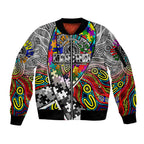 Autism Awareness Australia Collingwood Magpies Sleeve Zip Bomber Jacket Aboriginal Indigenous Art