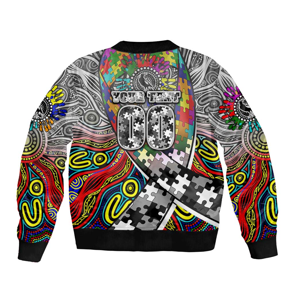 Autism Awareness Australia Collingwood Magpies Sleeve Zip Bomber Jacket Aboriginal Indigenous Art