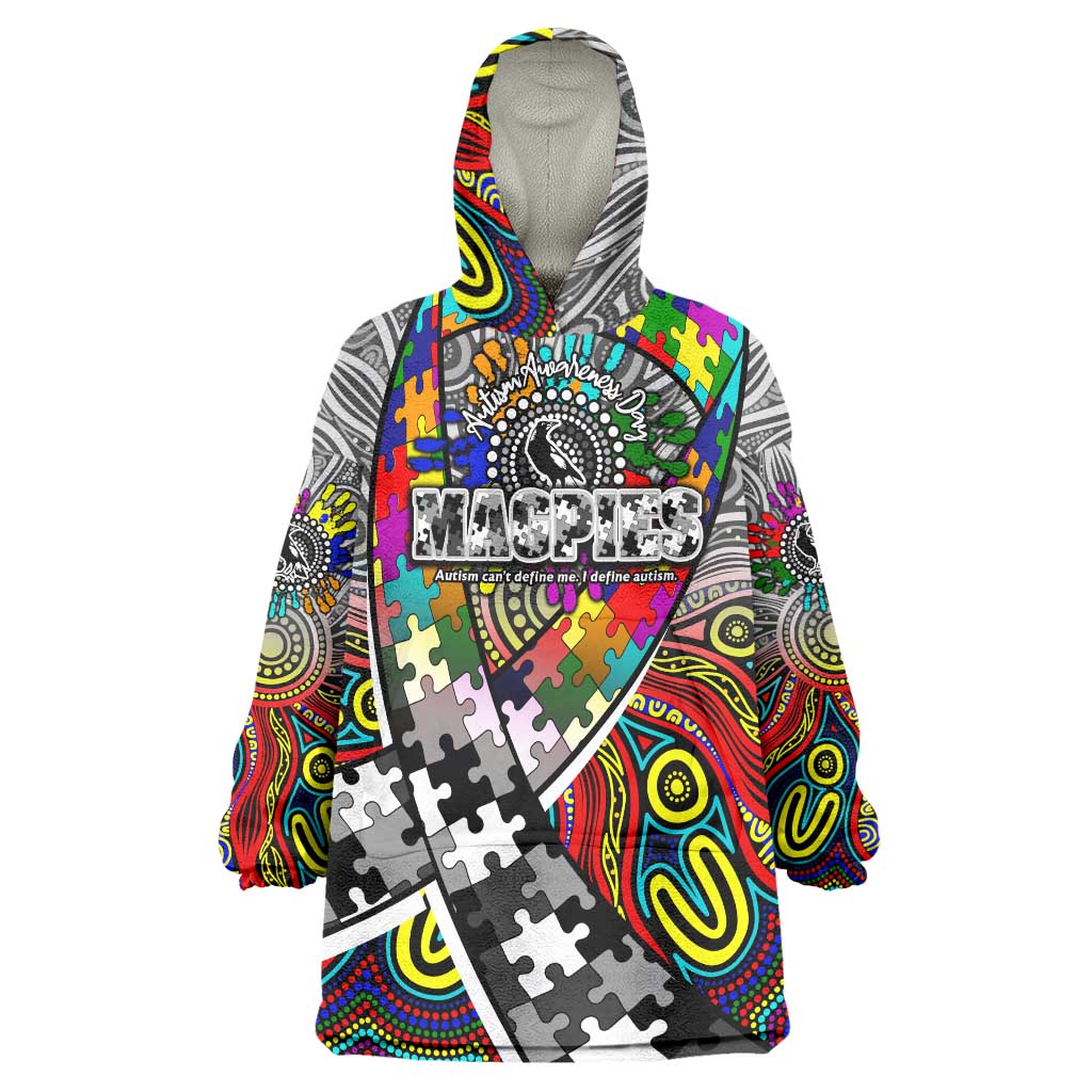 Autism Awareness Australia Collingwood Magpies Wearable Blanket Hoodie Aboriginal Indigenous Art