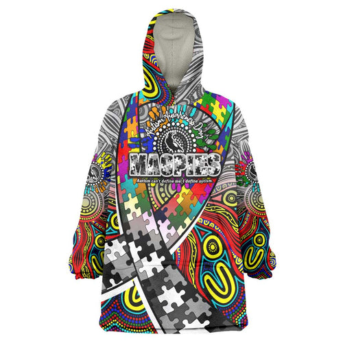 Autism Awareness Australia Collingwood Magpies Wearable Blanket Hoodie Aboriginal Indigenous Art