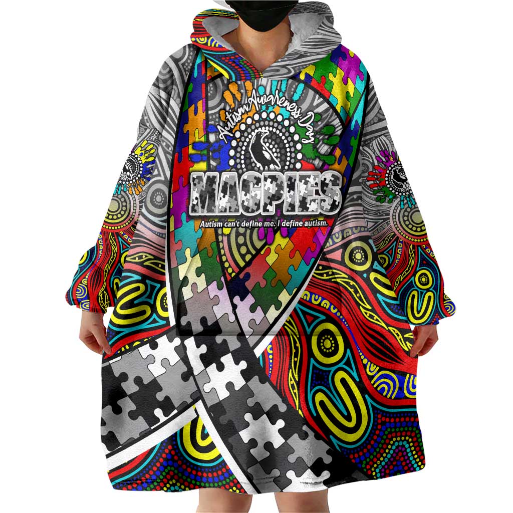 Autism Awareness Australia Collingwood Magpies Wearable Blanket Hoodie Aboriginal Indigenous Art