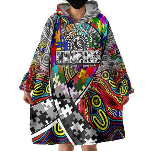 Autism Awareness Australia Collingwood Magpies Wearable Blanket Hoodie Aboriginal Indigenous Art