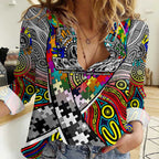 Autism Awareness Australia Collingwood Magpies Women Casual Shirt Aboriginal Indigenous Art