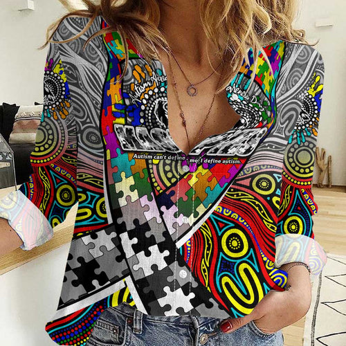 Autism Awareness Australia Collingwood Magpies Women Casual Shirt Aboriginal Indigenous Art