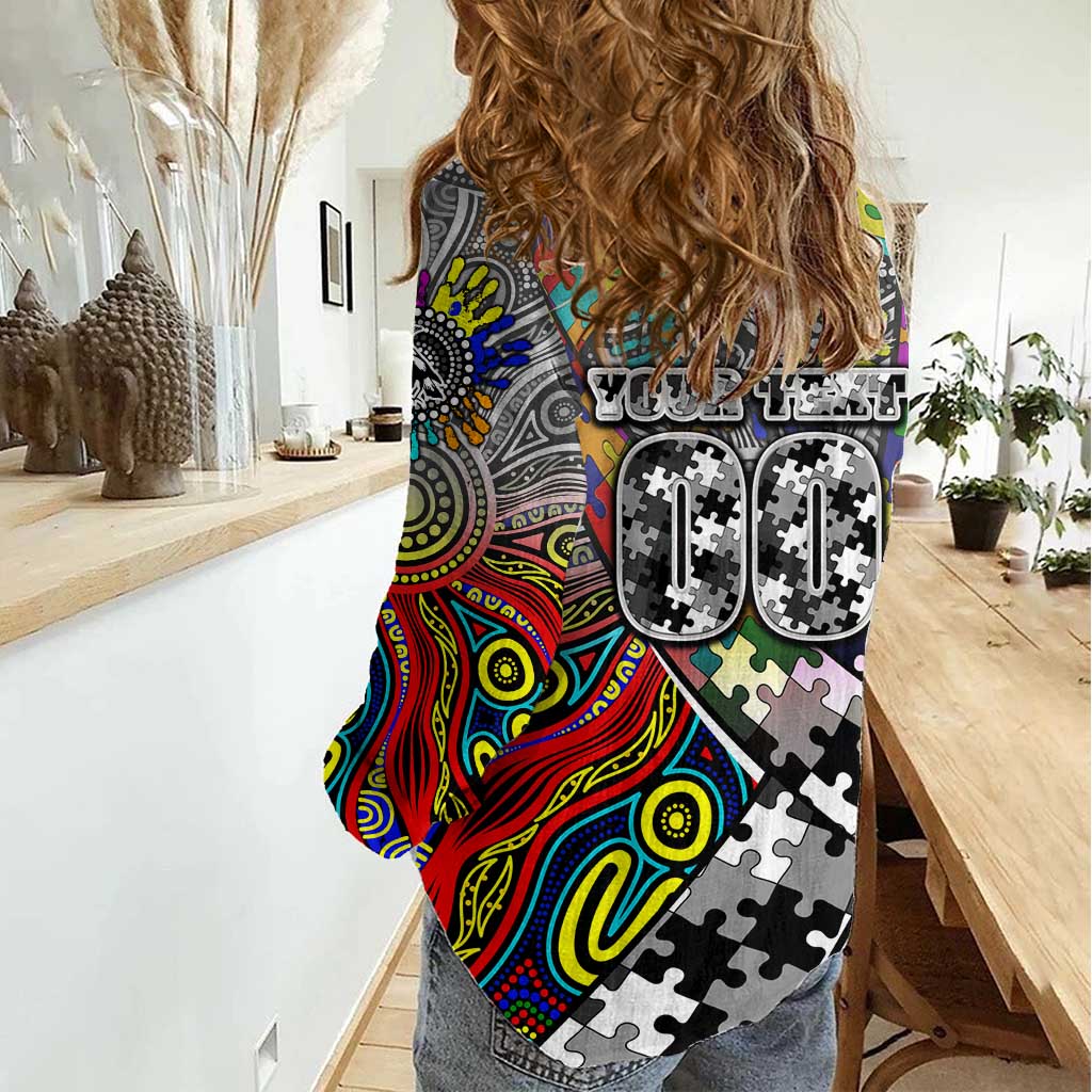 Autism Awareness Australia Collingwood Magpies Women Casual Shirt Aboriginal Indigenous Art