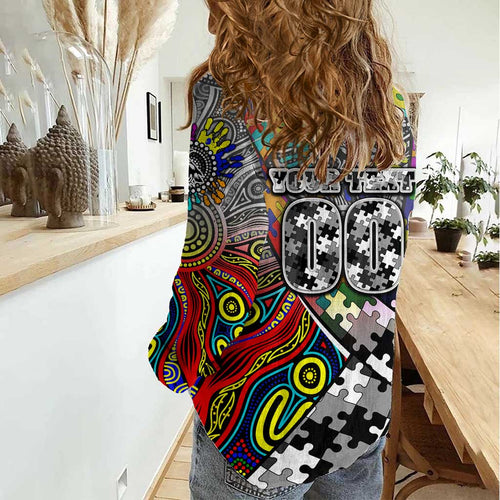 Autism Awareness Australia Collingwood Magpies Women Casual Shirt Aboriginal Indigenous Art
