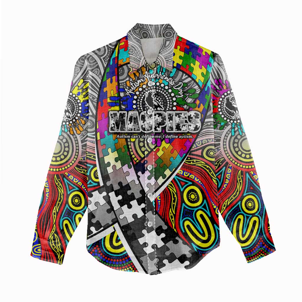 Autism Awareness Australia Collingwood Magpies Women Casual Shirt Aboriginal Indigenous Art