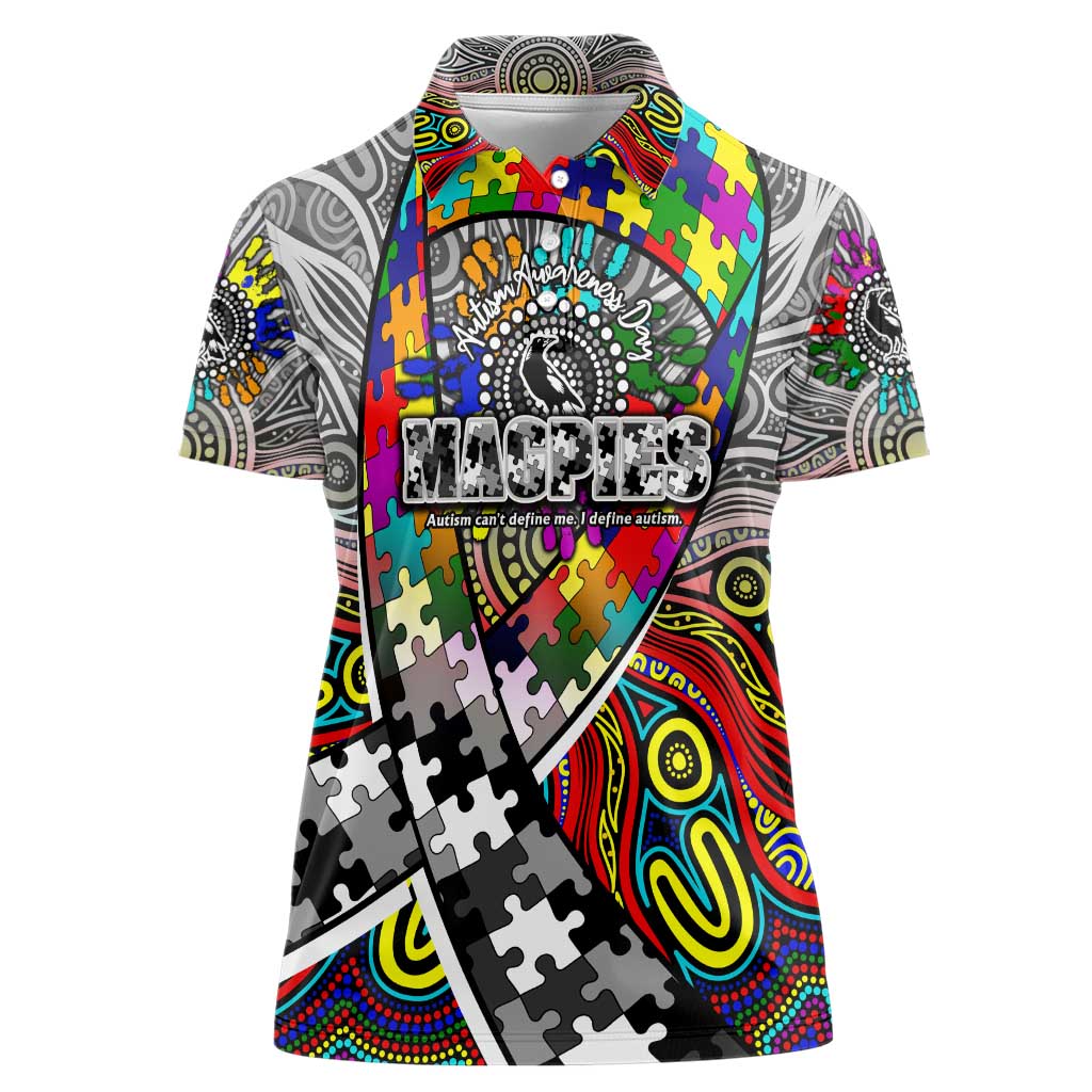 Autism Awareness Australia Collingwood Magpies Women Polo Shirt Aboriginal Indigenous Art