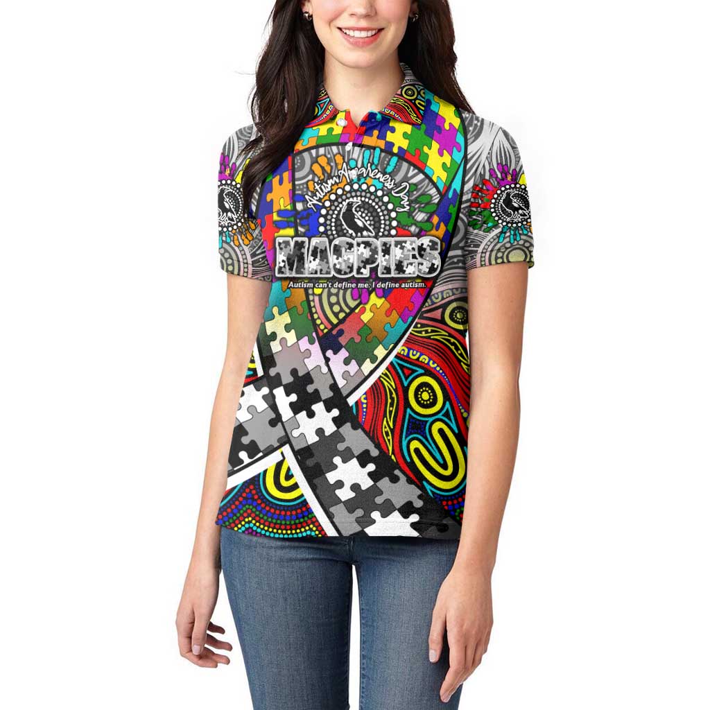 Autism Awareness Australia Collingwood Magpies Women Polo Shirt Aboriginal Indigenous Art